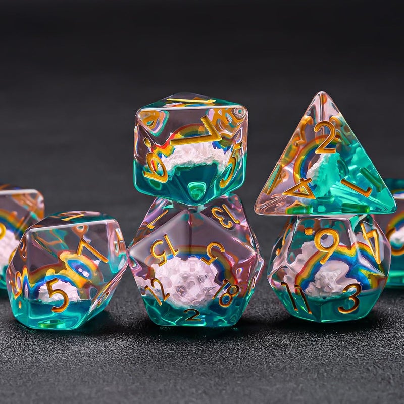 weyano Rainbow Resin D&D Dice Set, Polyhedral Dice for Dungeons and Dragons, RPG, MTG,Role Playing Games (D4, D6, D8, D10, D12, D20, D%) 7PC - Image 5